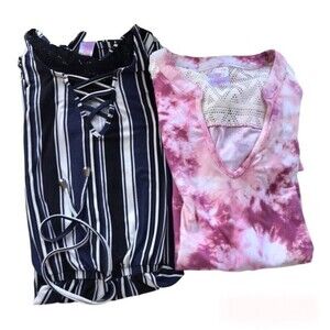 NO Boundaries Bundles Girl Junior  Dress Blue Stripe and Pink Tie Dye Size Small